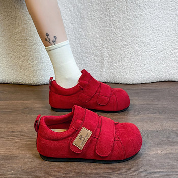 Red Shoes for Women 2026 New Spring Shell-Toe Quirky Big-Toe Shoes with Velcro German Training Shoes Soft-Soled Casual Shoes