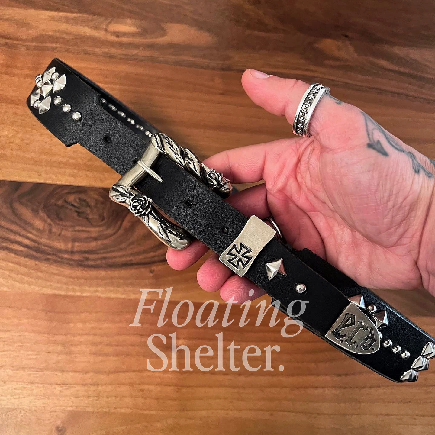 Leather denim belt, cowhide, punk style