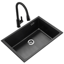 Weipu Kitchen Black Quartz Stone Sink Small Single Slot Wash Basin Package Kitchen Counter Top and Bottom Wash Basin 2959