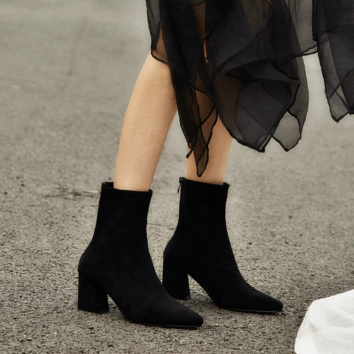 Короткие сапоги с молнией, высокие эластичные демисезонные черные флисовые ботинки с заостренным носом, пуля, 2019