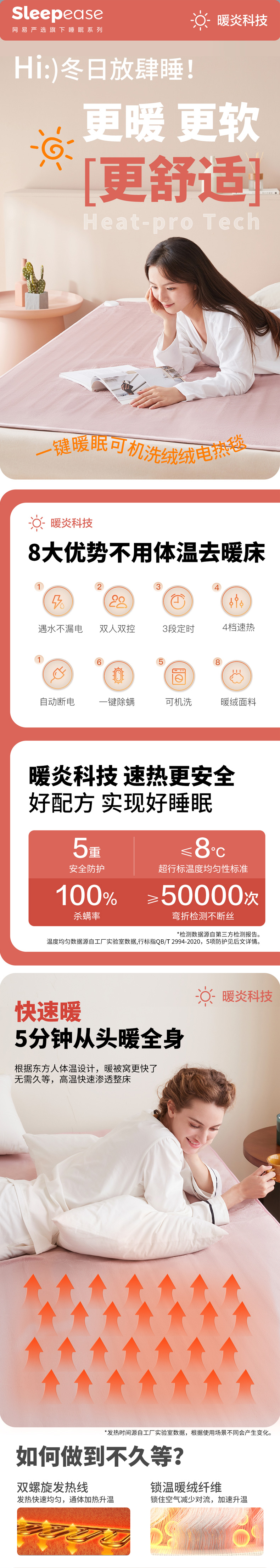 网易严选 云朵绒智能定时调温可水洗电热毯 180cm*80cm 双重优惠折后￥99包邮