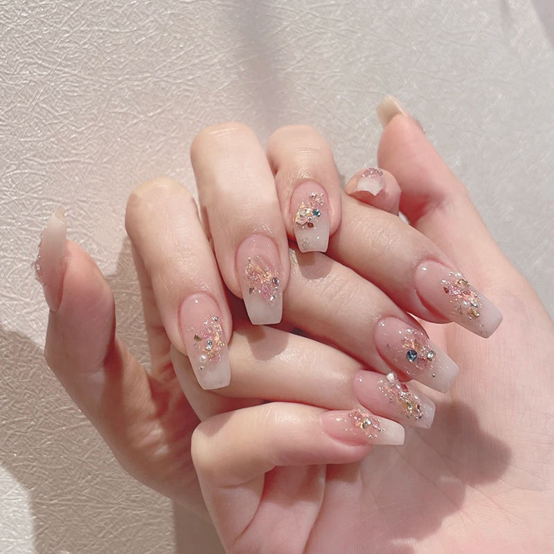 Summer Gradient Handmade Wearable Nails with a High-End Feel, Removable Fake Nail Patches, Popular on Xiaohongshu