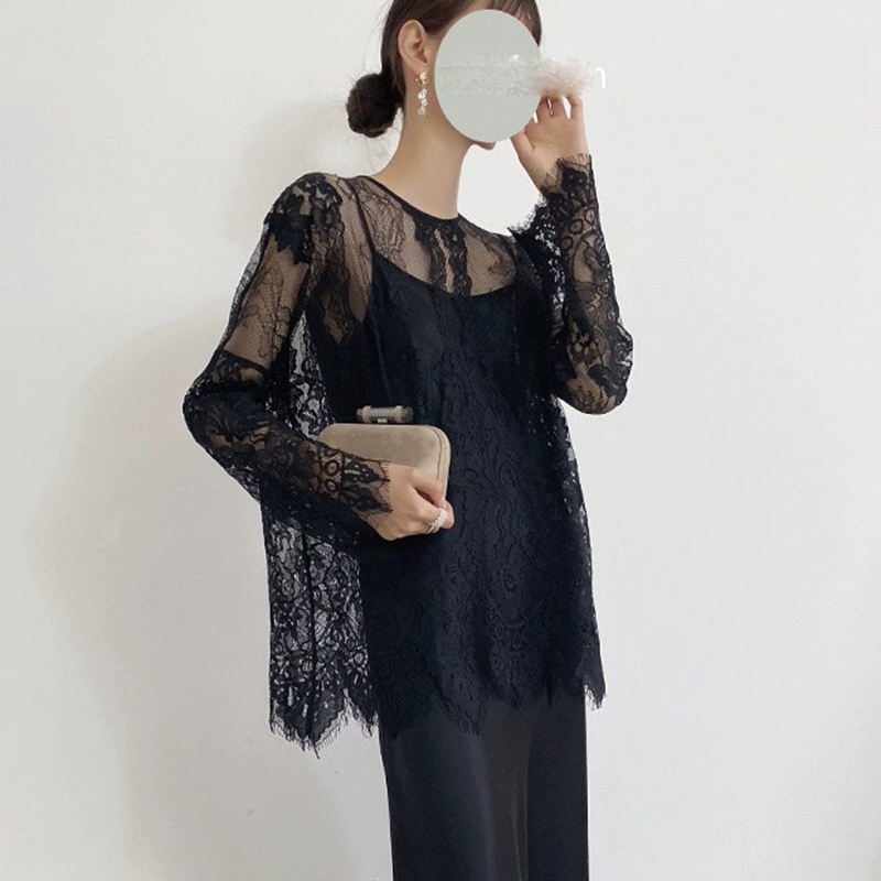 French Lace Blouse for Women, Summer Thin Style, Loose Design, Niche Hollow-Out See-Through Cover-Up, High-End Round-Neck Top