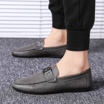 2021 new Doudou shoes mens spring Korean version of the trend casual leather shoes mens shoes a pedal gray mens lazy shoes