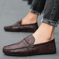 Spring new Doudou shoes mens fashion Korean version brown set foot small leather shoes mens casual summer breathable driving shoes