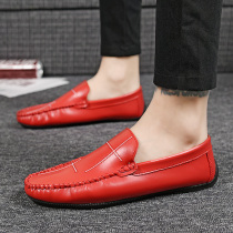 Patent leather beanie shoes mens spring Korean version of the trend red lazy shoes pedal mens shoes summer breathable mens shoes