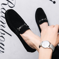 Frosted beanie shoes Mens leather spring British casual pedal suede shoes Mens black lazy shoes Summer