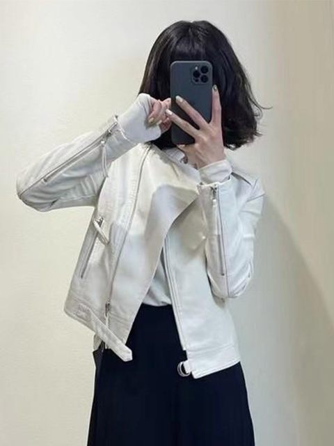 2023 Spring and Autumn New Haining PU Leather Jacket Women's Short Slim Fashion Style Korean Size Large Jacket Leather Jacket Small Coat trendy