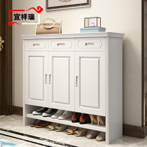 Modern simple solid wood Chinese full solid wood shoe cabinet white living room bedroom shoe rack lobby cabinet porch cabinet lockers