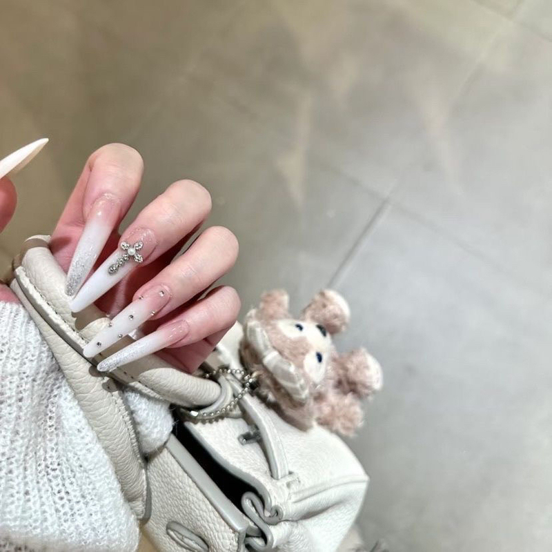 [Handmade Nail Tips] Classic Gentle Gradient Rhinestone Metal Nail Art Wearable Nails, Removable and Reusable