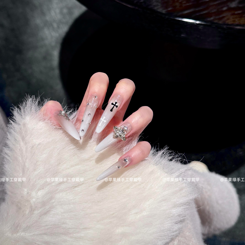 New Heavy-Duty Gradient Cross-Shaped Dazzling High-End Brightening Cat-Eye Temperament Handmade Pure Handmade Nail Art