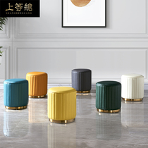 Light luxury leather small round stool home living room coffee table stool net red makeup low stool sofa stool soft sitting pier change shoe stool