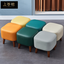 Nordic leather shoe-changing stool portal home creative small leather stool soft bag cushion head-layer cowhide low stool ultra-narrow