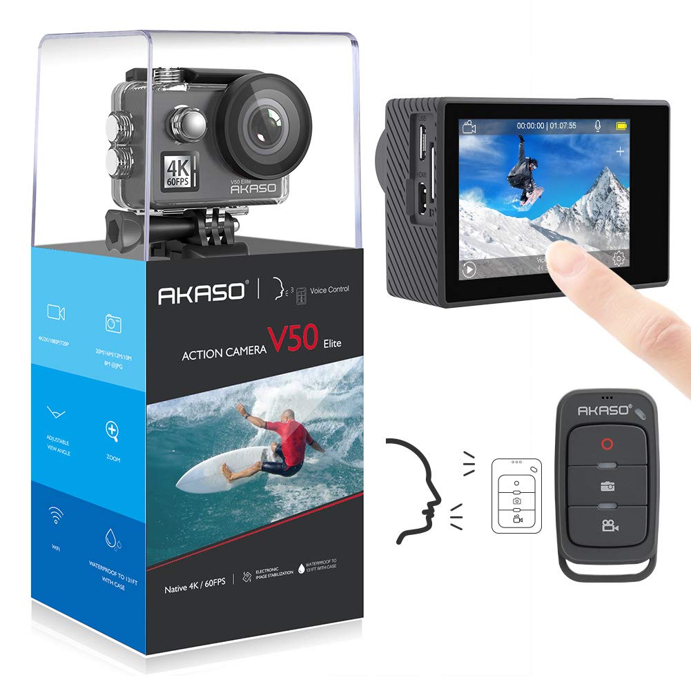 Overseas USA AKASO V50 Elite touch screen wireless motion camera sound control 40 m waterproof