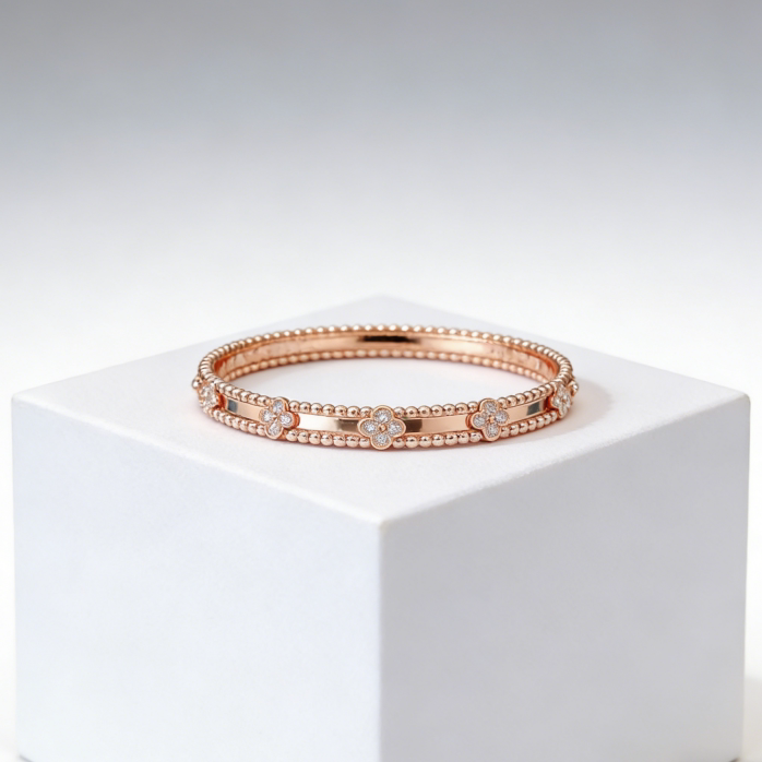 Rose Gold Kaleidoscope Bracelet, Narrow Version, Starry Bracelet, Four-Leaf Clover, Simple, Versatile, Fashionable, Light Luxury Style