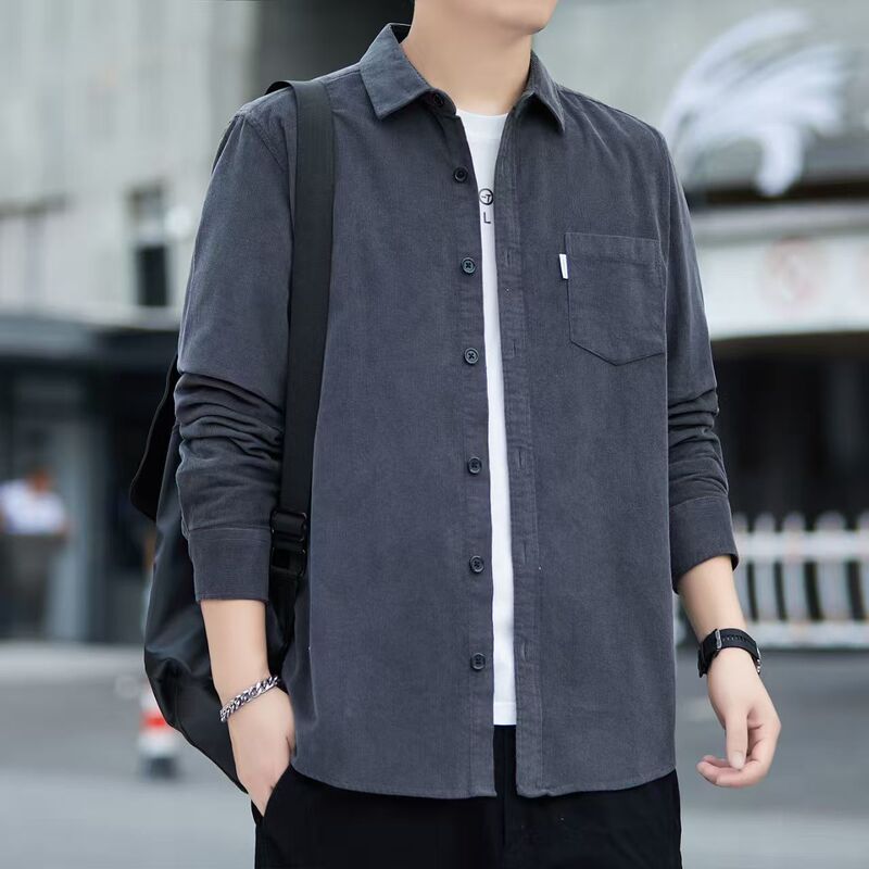 New Style Men's Long-Sleeve Pure Cotton Loose Corduroy Shirt, Trendy Casual Shirt for Spring and Autumn, Workwear Jacket