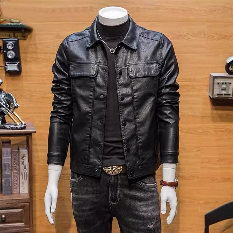Sheepskin Genuine Leather Jacket for Men, High-End New Black Casual Slim-Fit Jacket, Men's Winter Lapel Biker Jacket