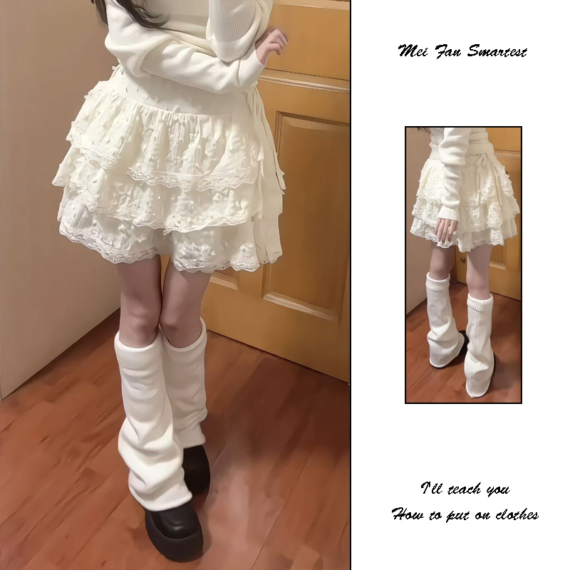 Hot Girl Pure Desire Lace-Trimmed Cake Skirt for Women, Autumn Sweet High-Waisted Design, Petite Cream Puffy Skirt