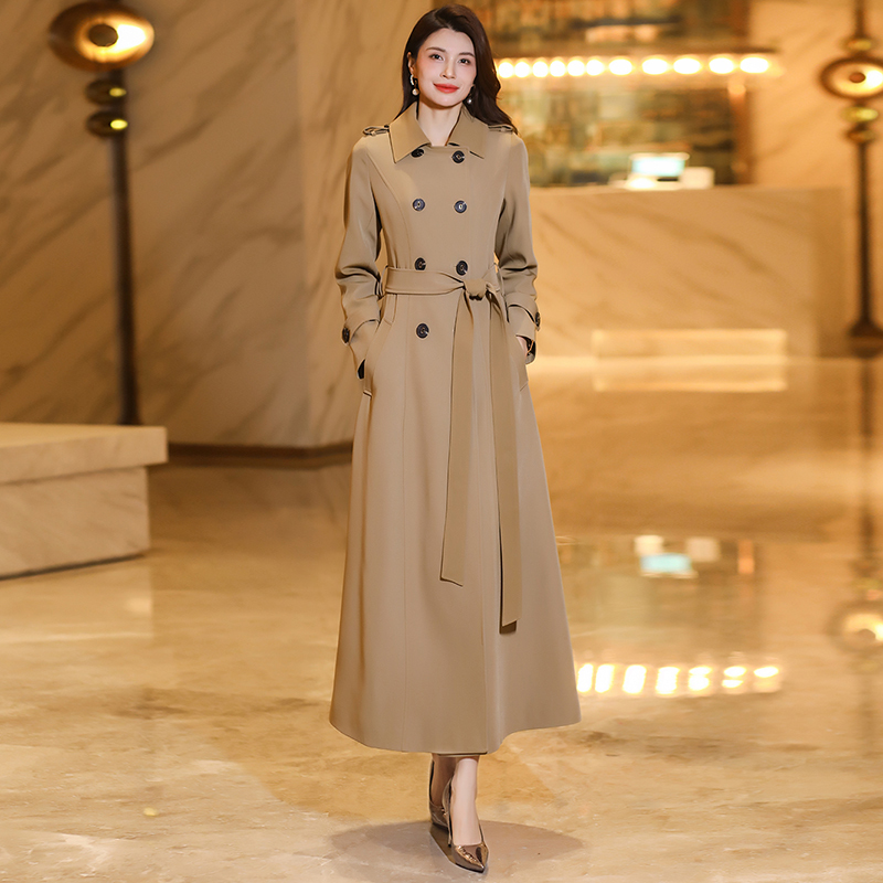 Long Trench Coat, Slim Fit, 2024 Spring and Autumn New Women's Long Coat, Light Luxury, High-End Fashion, Over-The-Knee for Women