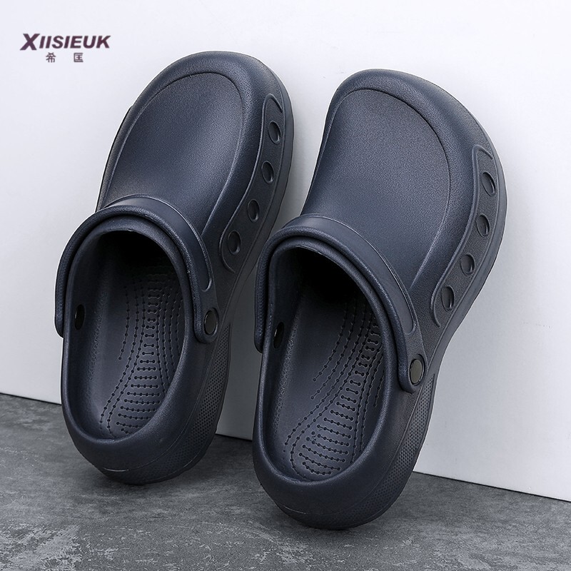 Large Size 45 46 Kitchen Chef Half-Slippers Men's Clogs Car Wash Non-Perforated Waterproof Non-Slip Thick-Soled Closed-Toe Slippers