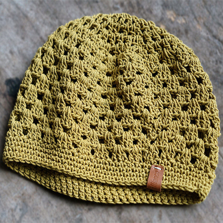 Spring and autumn cotton and linen wool hand-woven hook flower hollow hat Hong Kong style concave shape all-match retro Wenqing hat women's pot hat