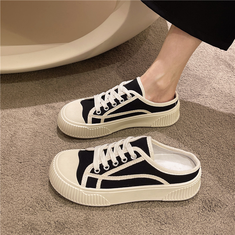 Lazy Slip-On Half-Slippers for Women, 2026 New Summer Canvas Shoes, Flat Casual Half-Heel Women's Shoes