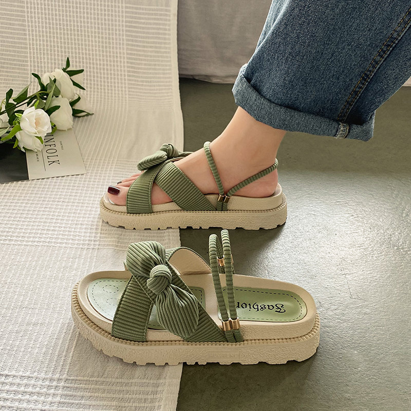 GreenInternet celebrity With skirt Sandals female summer Fairy wind 2021 new pattern fashion student Thick bottom ins tide Muffin Flat shoes