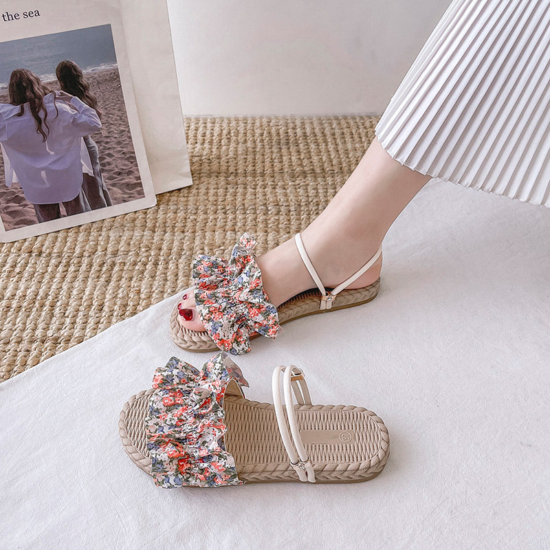 RedInternet celebrity With skirt Sandals female summer Fairy wind 2021 new pattern fashion student Thick bottom ins tide Muffin Flat shoes