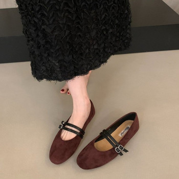 2025 new retro style flat shoes women's outerwear french suede double buckle belt shallow mouth mary jane shoes four seasons shoes