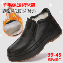 Winter wool cotton shoes mens non-slip beef tendons and velvet Waterproof warm leather wool one Leisure outdoor high-top shoes