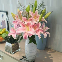 30 розовых лилий в сочетании со сливовой акацией