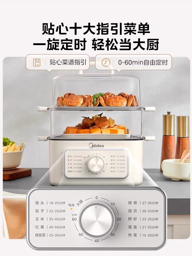 Midea Electric Steamer Multifunctional Household Three-Layer Steaming and Cooking Multifunctional All-In-One Pot Small Breakfast Machine 2025 New Model