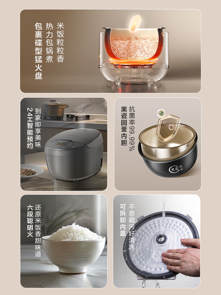 Midea Rice Cooker for Home Use, 3L Mini Rice Cooker for 1-2 People, 4-in-1 Smart Multifunctional Pressure Cooker Cooking Machine