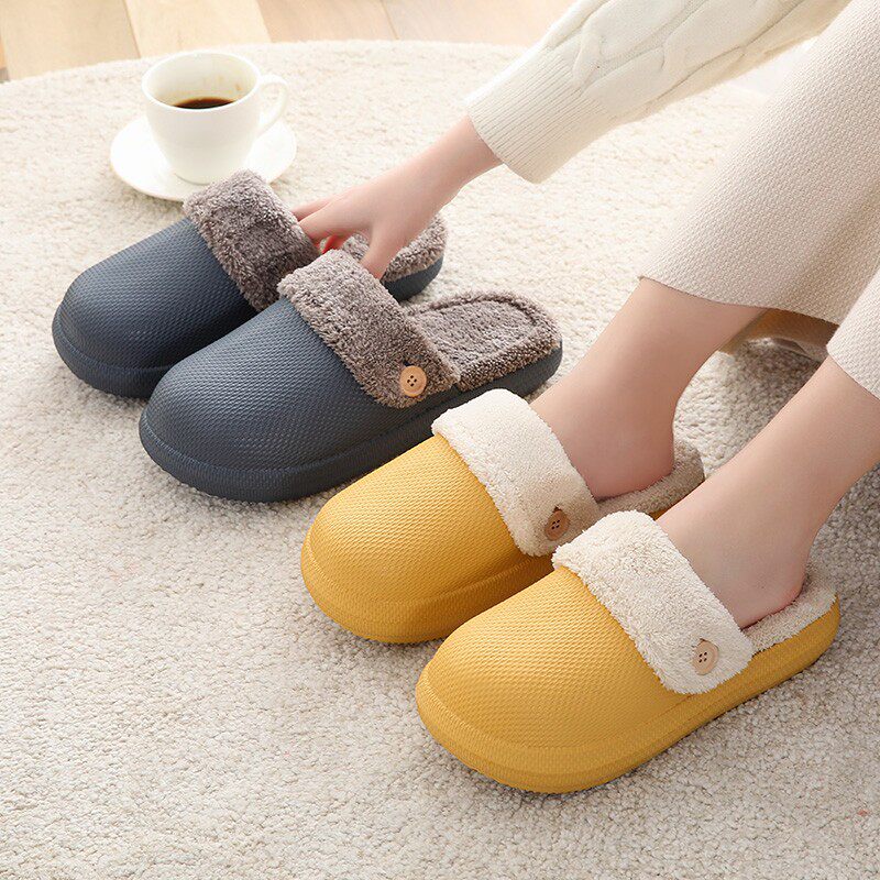 Waterproof cotton slippers men and women plus velvet rubber and plastic one thick substrate can be removed and detachable separated autumn and winter home wear