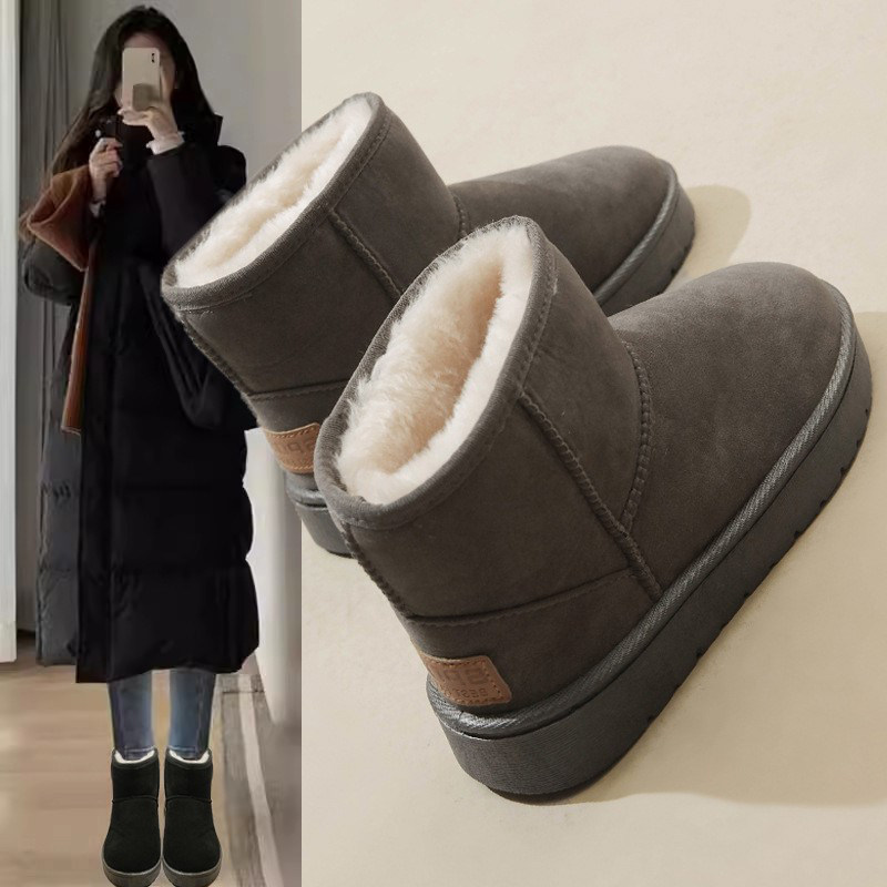 Зимние сапоги; женские короткие сапоги-тюбики; новинка 2025 года; зимняя обувь из хлопка и бархата на толстой подошве; нескользящие теплые женские ботинки