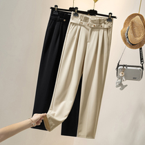 Large size high waist casual pants 2021 autumn womens new fat sister thin meat crotch straight suit pants