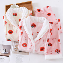 Autumn and winter New flannel moon clothing before and after thick warm coral velvet pregnant women pajamas nursing home set