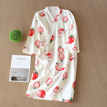 Japanese kimono pajamas women Summer cotton robe bathrobe spring and autumn gauze cute sweat steamed cotton pajamas nightgown long sleeves