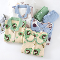New pregnant womens Moon clothes air layer autumn and winter cotton thick lactation pajamas set cotton maternal postpartum feeding