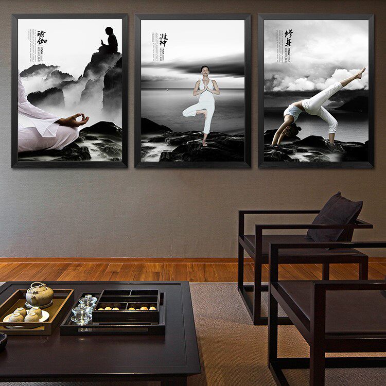 瑜伽养生馆装饰画学校健康塑身壁画健身SPA美容院纤体挂画有框画