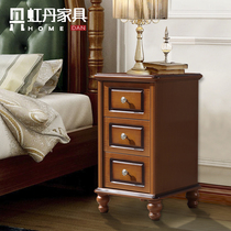 Hongdan walnut color all solid wood mini bedside table modern minimalist bedroom ultra narrow bedside storage locker