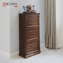 Hongdan full solid wood ultra narrow 60cm tipping shoe cabinet small apartment American country home door walnut porch porch cabinet