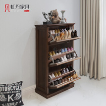 Hongdan super narrow 80cm flip shoe cabinet pure solid wood home door porch cabinet American balcony storage storage shoe cabinet