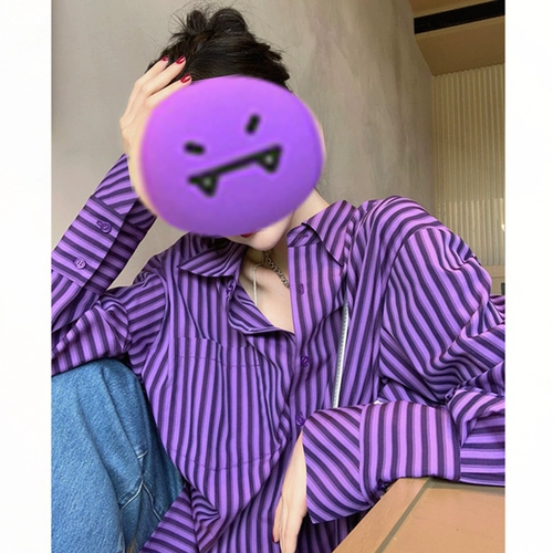 Сиреневая осенняя приятная телу модная рубашка, коллекция 2023, городской стиль, в западном стиле