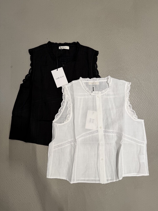 Low Flat Genuine Korean Style Shirt Vest with Lace Trim, Beautiful and Elegant J2624