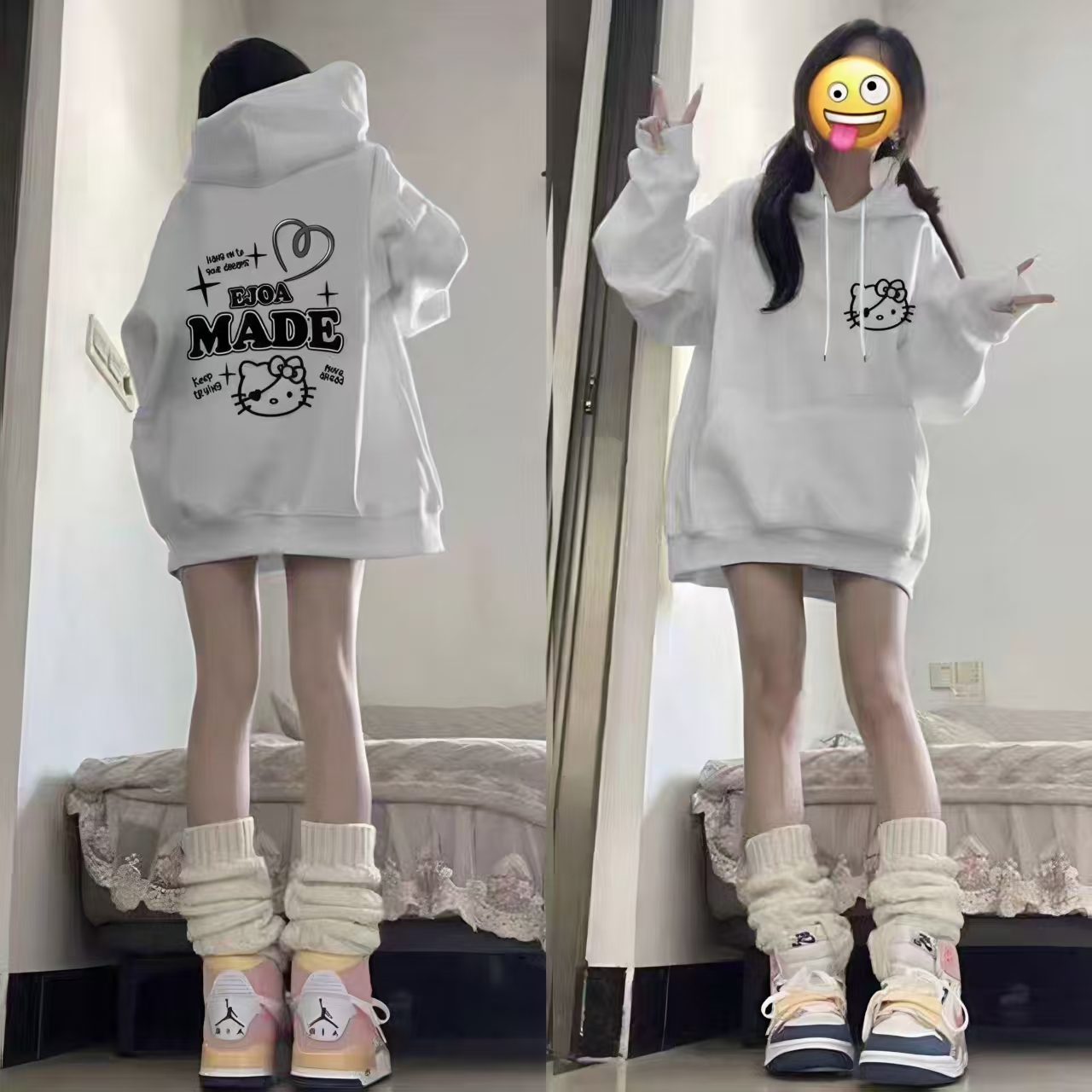 ハローキティ キャットフード付きスウェットシャツ レディース 新アメリカンハイストリート ゆったり レイジースタイル カジュアル 万能 かわいいトップス