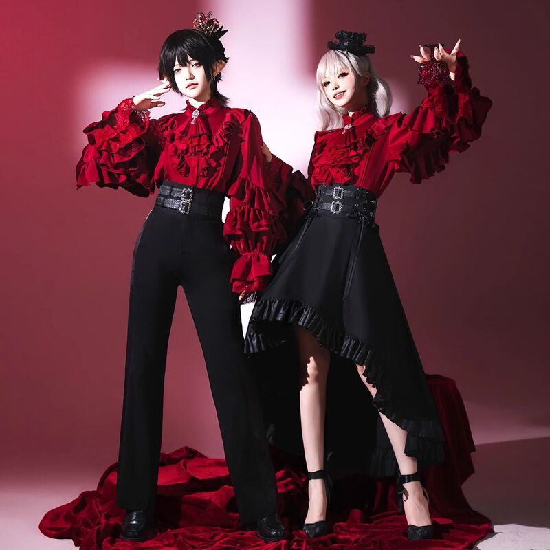 Original Design Day and Night Song Lolita Elegant Prince-Style Outfit with a Gothic Vibe Lolita Long-Sleeve Shirt Set