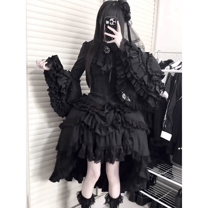 Christmas Phoenix Dark Gothic Heavy Industry Lolita Sleeve Shirt Skirt Dopamine Dress Set