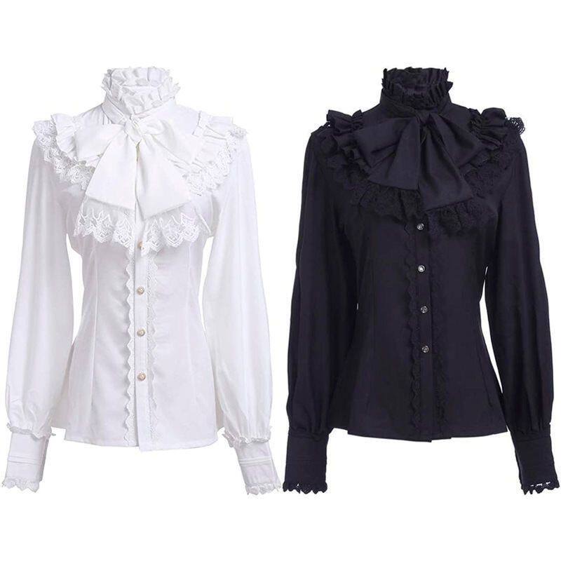 Medieval European and American steampunk Victorian women's gothic pleated fitted top Lolita long-sleeved shirt