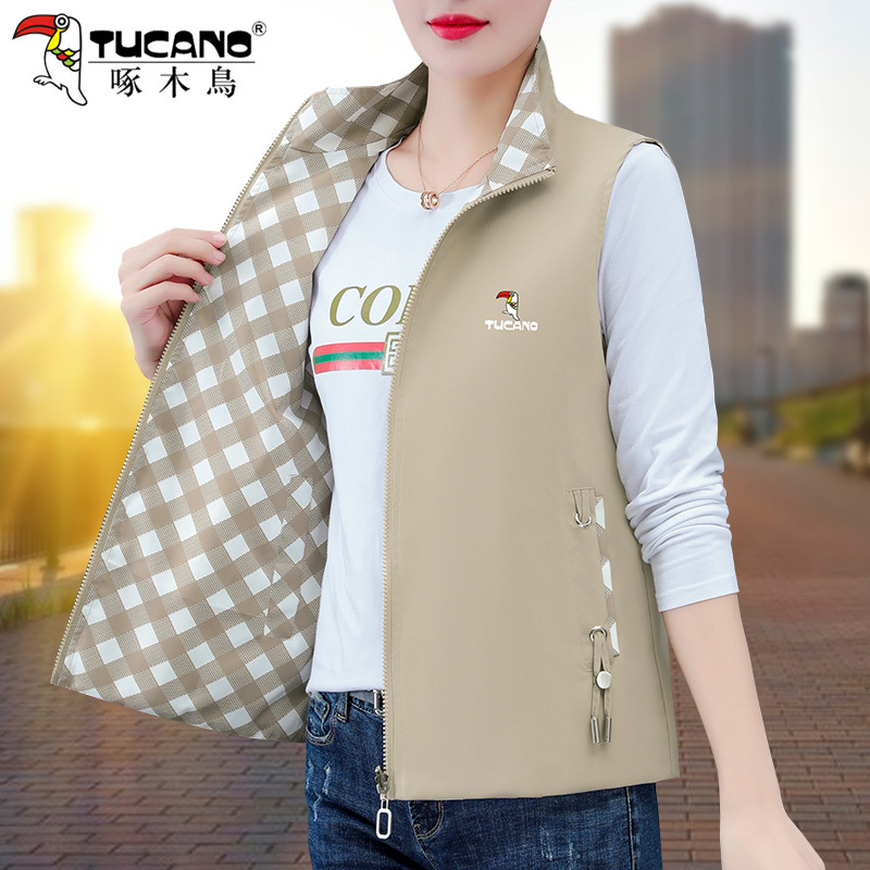 Woodpecker Reversible Vest for Women, Spring and Autumn 2026 New Style, Sleeveless Vest, Outerwear for Mothers